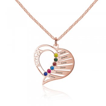 Personalized Six Name Birthstones Necklace