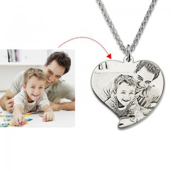 925 Engraved Heart Photo Necklace