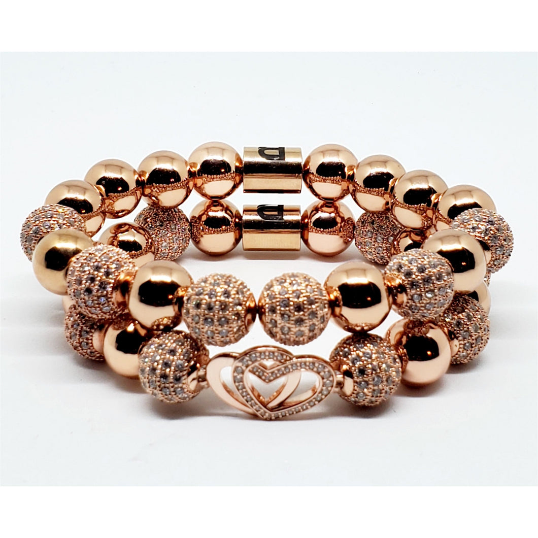 Rose Gold Chrystal Double Heart Stackable