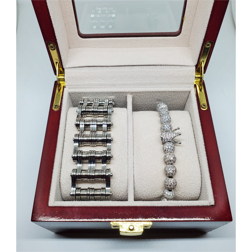 Titanium Silver and Crystal Bracelet Set