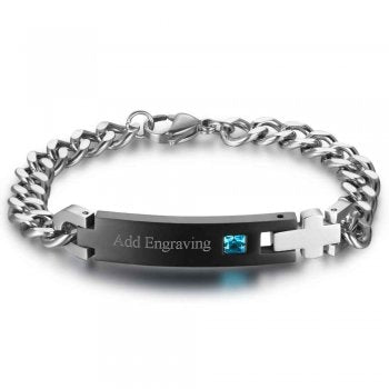 Titanium Engraved Bracelet with Birthstone