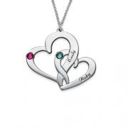 Personalized Two Name Birthstones Necklace