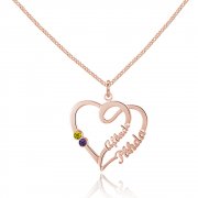 Personalized Two Name Birthstones Necklace