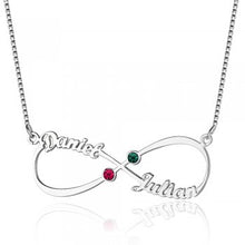 925 Gold Sterling Silver 8-Shaped Two Name and Birthstones English Necklace