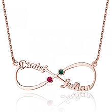 925 Gold Sterling Silver 8-Shaped Two Name and Birthstones English Necklace