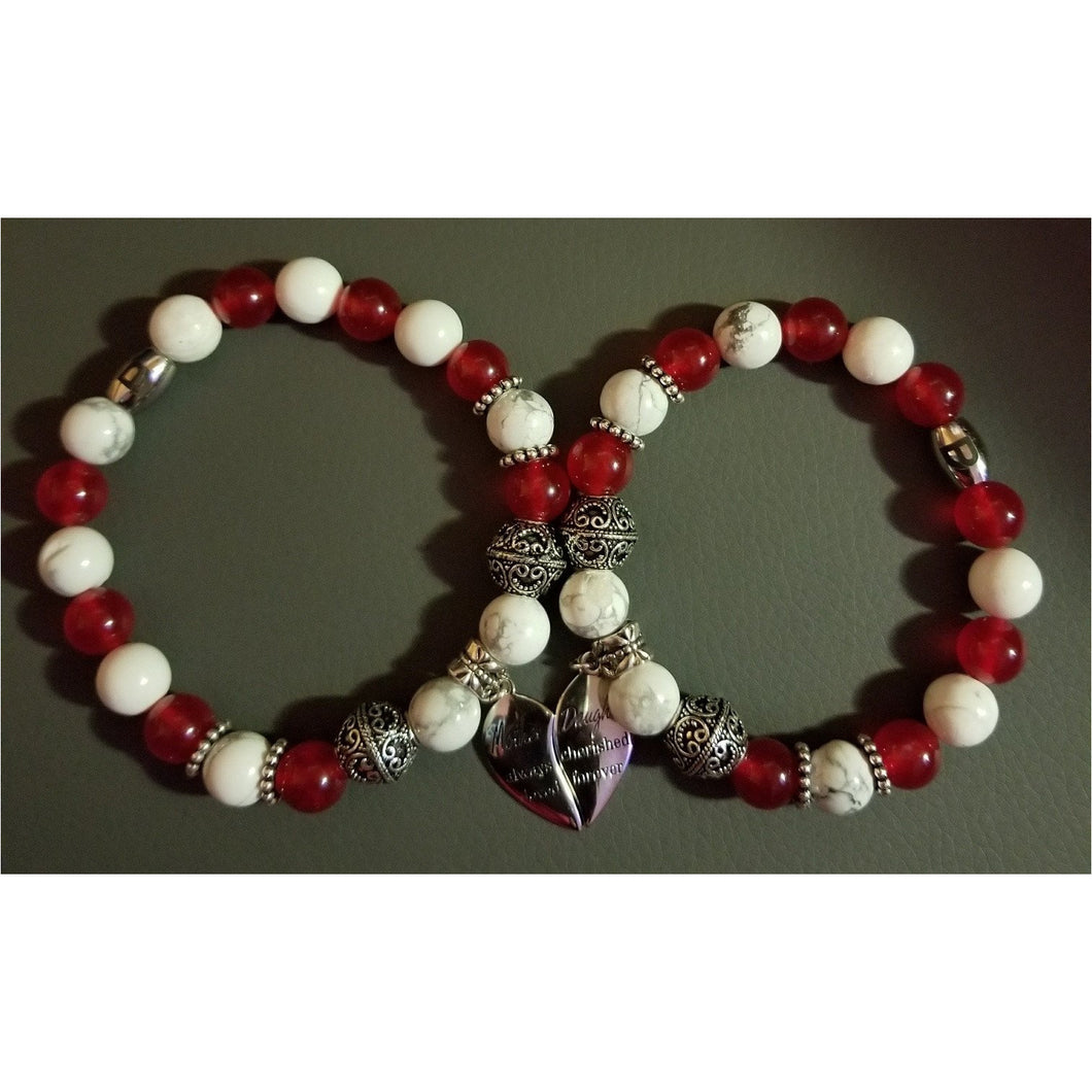 Red and White Mother Daugher Bracelet