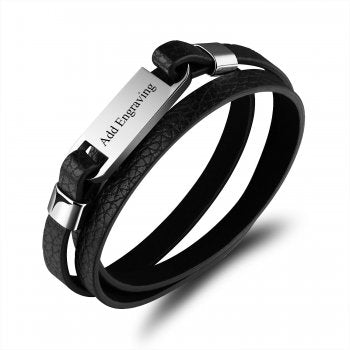 Stainless Steel Engraved Leather Bracelet