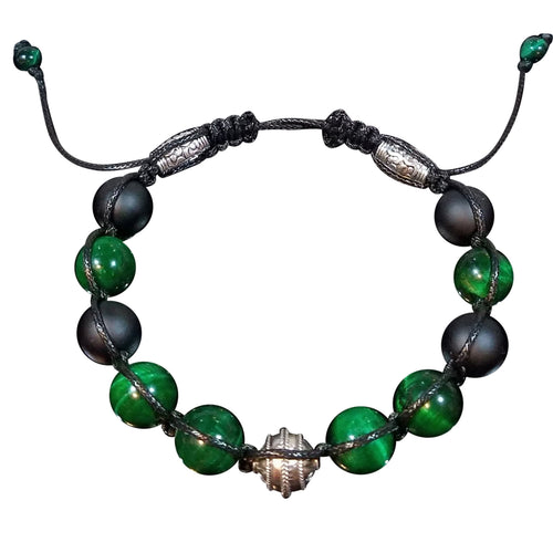 Green, Black & Silver Shamballa Bracelet-12mm